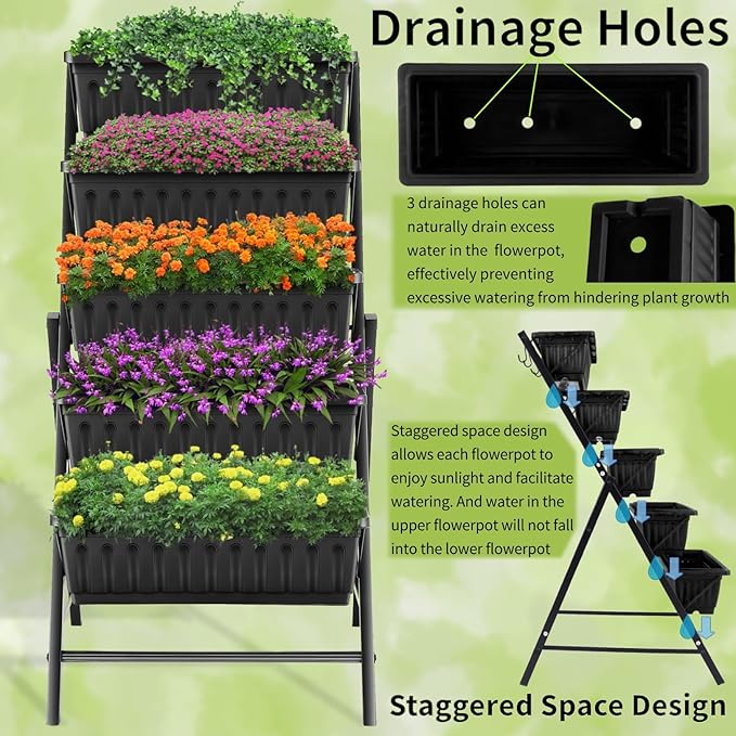 Homdox 3.74FT Vertical Garden Bed, 5 Tiers Vertical Raised Garden Planter - Image 3