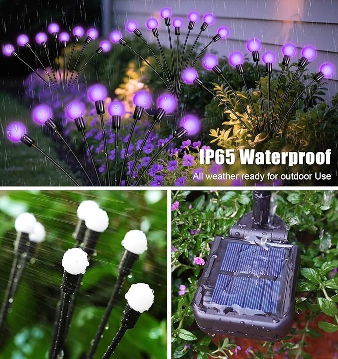 Solar Garden Lights Outdoor, 4 Pack Firefly Swaying Lights Purple, Waterproof 4 - Image 4