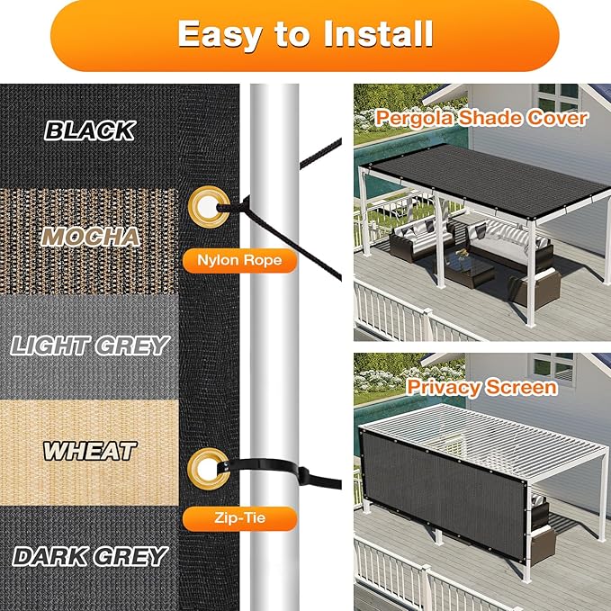 Artpuch Outdoor Pergola Shade Cover 8x8 FT Sun Shade Cloth - Image 5