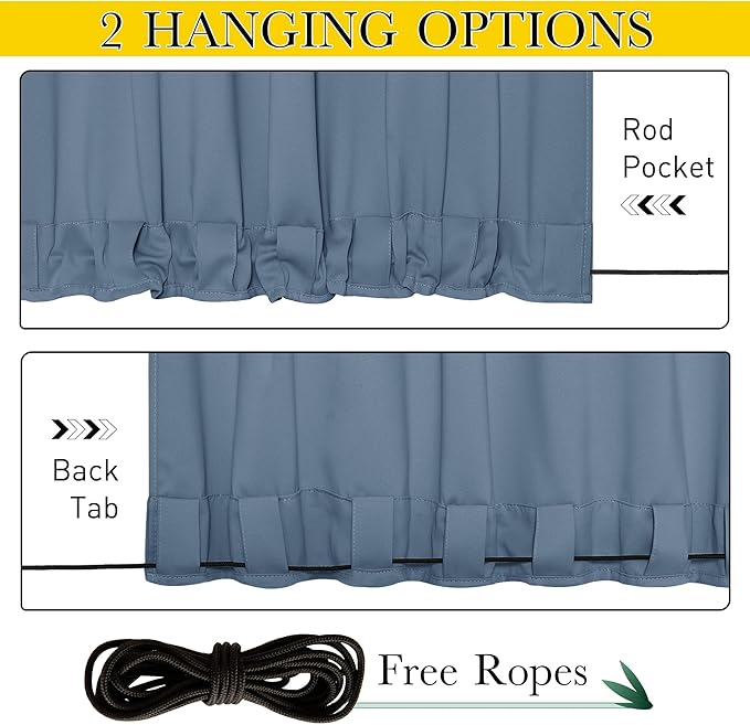 NICETOWN 2 Panels Gazebo Curtains Outdoor Waterproof & Windproof, Top & Bottom - Image 2