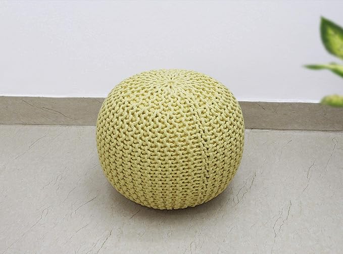 COTTON CRAFT - Hand Knitted Cable Style Dori Pouf - Yellow - Floor Ottoman - - Image 8