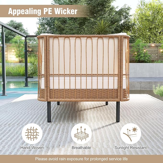 Tangkula Patio Rattan Daybed Set of 2, Boho Outdoor Wicker Lounge Sofa - Image 7