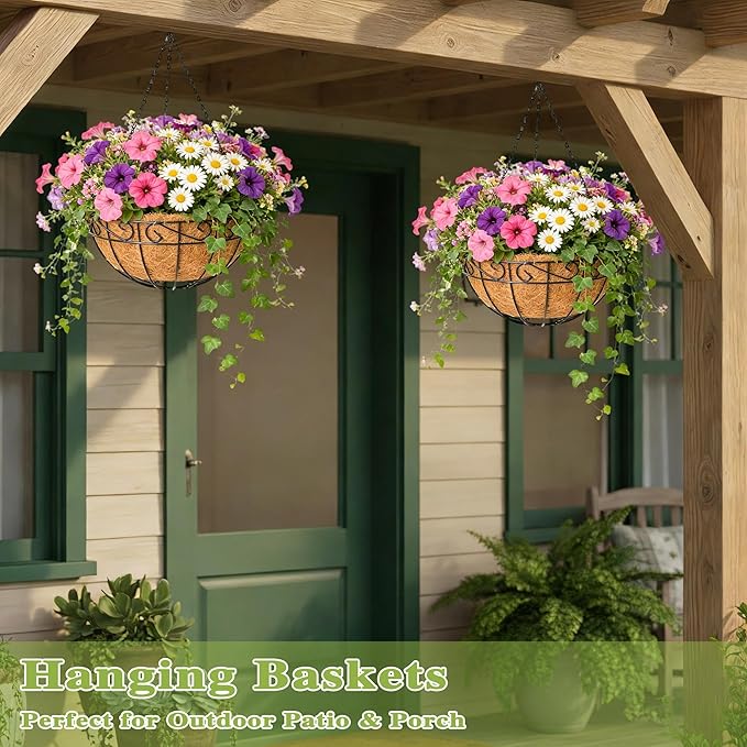 4 Pack 10 Inch Hanging Baskets for Plants Outdoor Metal Hanging Planter Hanging - Image 7