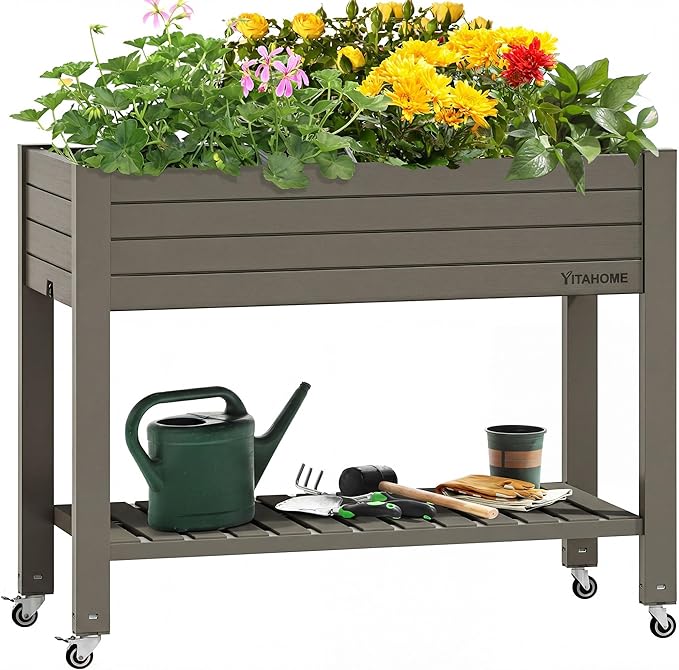 YITAHOME 43.3x17.7x34 in Elevated Garden Bed, Outdoor Plastic Planter Box by YITAHOME