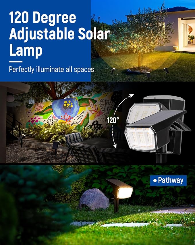 Solar spotlights Outdoor 63 LED 3 Lighting Modes, IP65 Waterproof Lighten Yard - Image 4