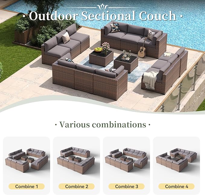 Aoxun 14 Piece Patio Furniture Set Wicker Rattan Patio Conversation Set Outdoor - Image 4
