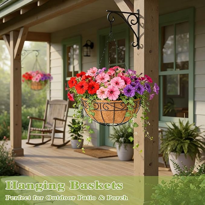 4 Pack 10 Inch Hanging Baskets for Plants Outdoor Metal Hanging Planter Hanging - Image 8
