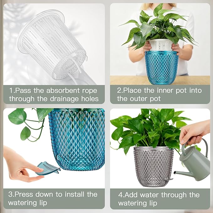 QCQHDU 2 Pack Self Watering Pots, 7.2 Inch Flower Pots - Image 7