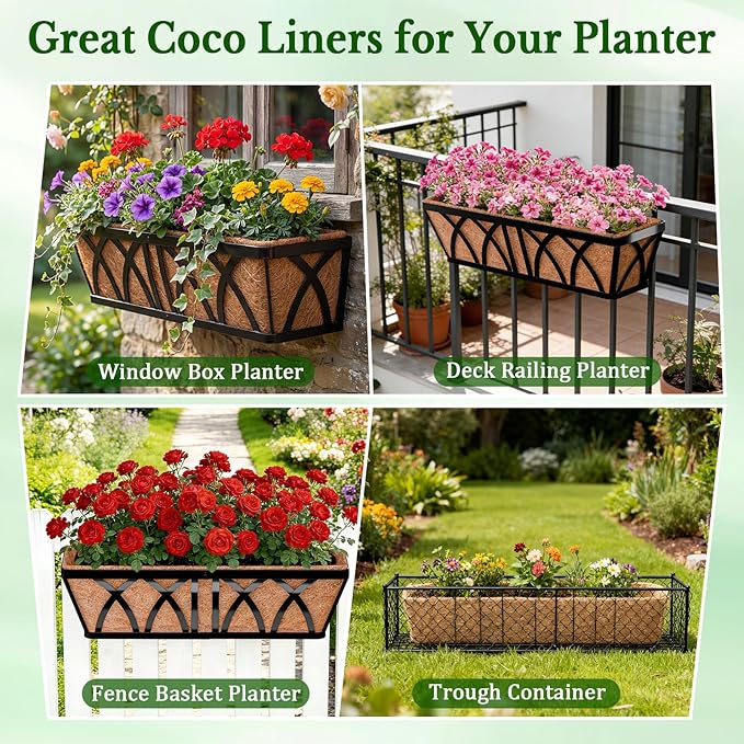 Halatool 2 Pack 48 Inch Window Box Liners Pre-Formed Coconut Fiber Planter - Image 8