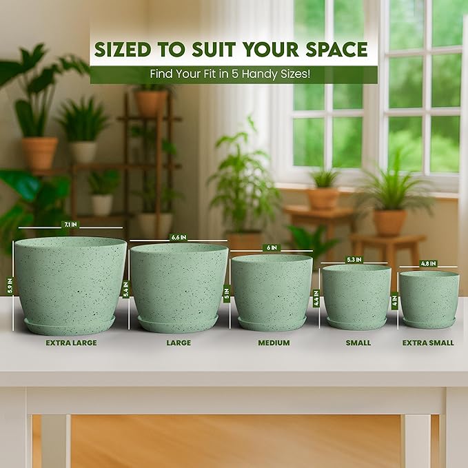 Utopia Home - Spotty Plant Pots Indoor - 7/6.6/6/5.3/4.8 Inches Flower Pots - 5 - Image 7