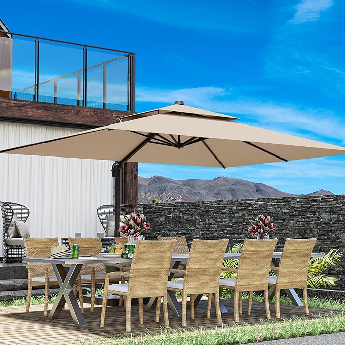 10x13FT Cantilever Outdoor Patio Umbrellas, Double Top Large Rectangle Umbrella - Image 9