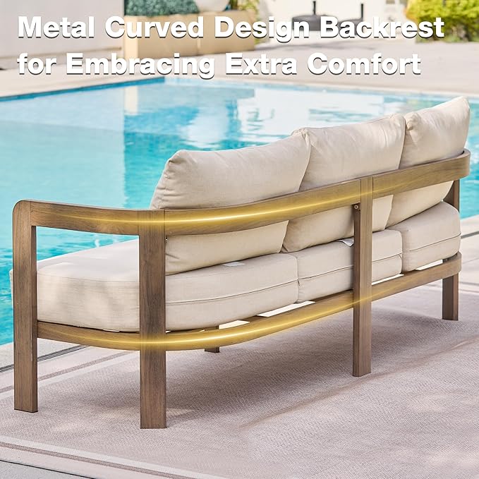Outdoor Couch Aluminum Patio Furniture, 3-Seat All-Weather Metal Modern Patio - Image 5