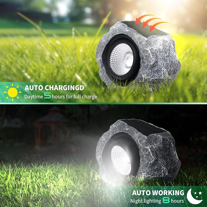 Solar Rock Lights Outdoor, Angle Adjustable Solar Lights Outdoor Waterproof - Image 4