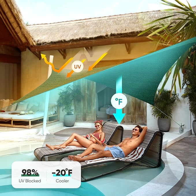 Quictent 185GSM Heavy Duty Square Sun Shade Sail Green Canopy 98% UV Block - Image 3