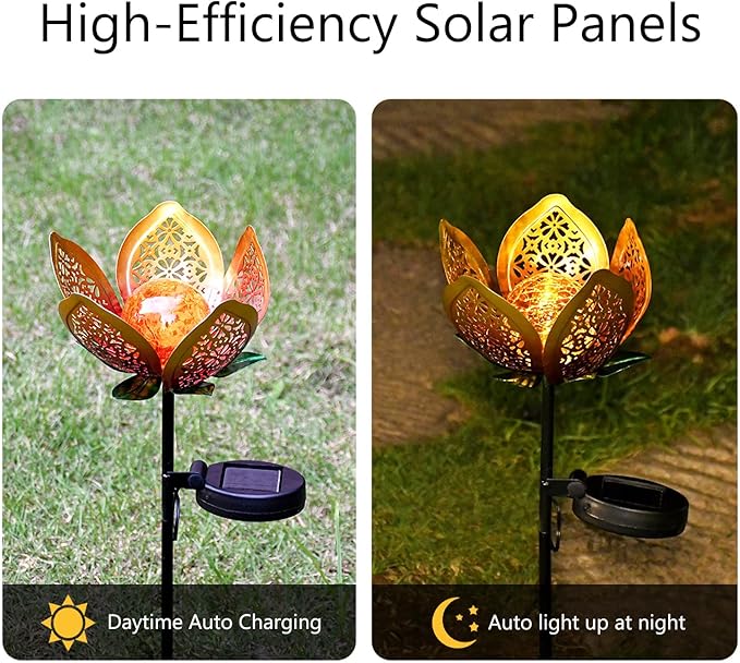 Solar Lights Outdoor Garden Decor, LED Lotus Flower Lamp, Metal Tulip Solar - Image 4