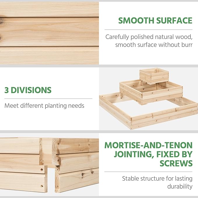Yaheetech 3 Tier Wooden Raised Garden Bed 44.5'' L×44.5″ W×20.5″ H - Image 5