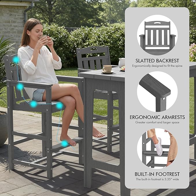 Ciokea 3 Pcs Outdoor Bar Height Table Set, Heavy-Duty All-Weather HDPE Patio - Image 6