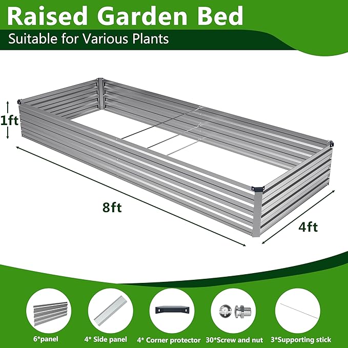 2PCS 8x4x1ft Galvanized Raised Garden Bed Kit, Galvanized Planter Raised Garden - Image 3
