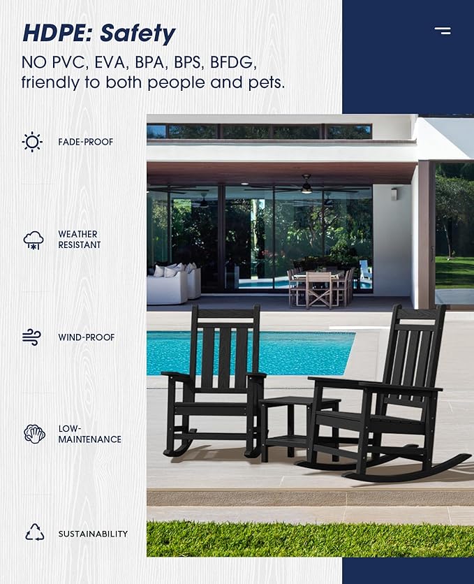 KINGYES Oversized Outdoor Rocking Chair Set of 6, All-Weather Patio Rocking - Image 7