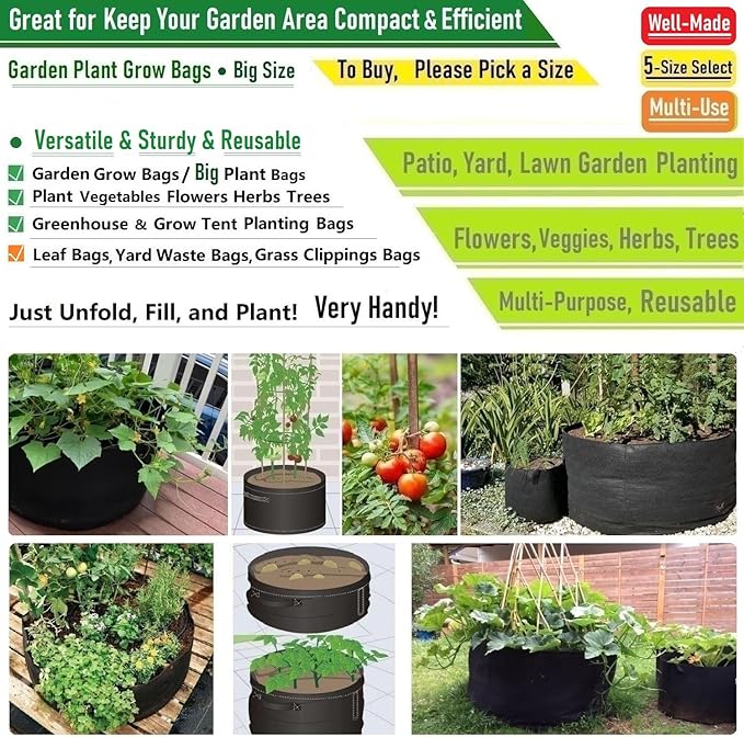3-Pack 20 Gallon Thickened Plant Grow Bags Large Heavy Duty Fabric Plant Pots - Image 2