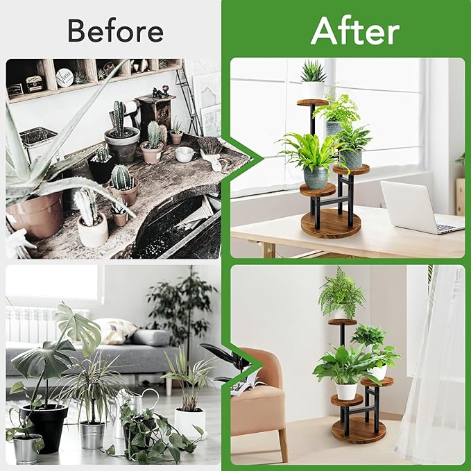 AUGOSTA 4 Tier Corner Plant Stand, Tall Metal Wood Plant Shelf Holder - Image 3
