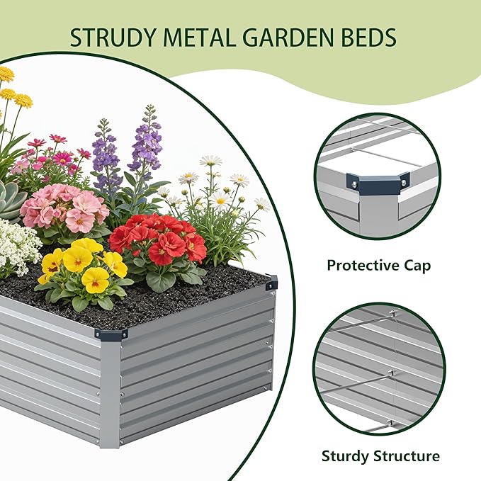 6x1.5x1 ft Galvanized Raised Garden Bed, Outdoor Planter Box Metal Patio Kit - Image 3