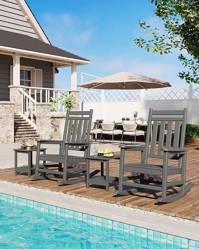 Poly Lumber Rocking Chair Outdoor Set of 6- HDPE High Back Porch Rocker Chairs - Image 6