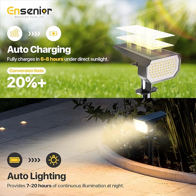 Ensenior Solar Spotlights Outdoor, 56 LEDs Brightness Adjustable 6500K LED - Image 2