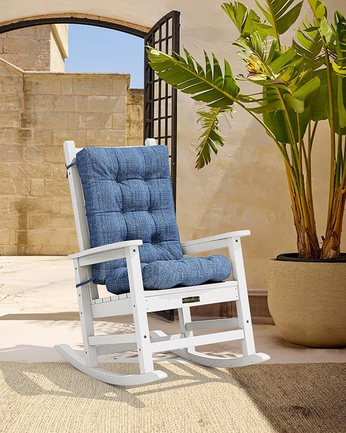 SERWALL HDPE Outdoor Rocking Cushion Set of 2, Memory Foam Cushion Navy - Image 8