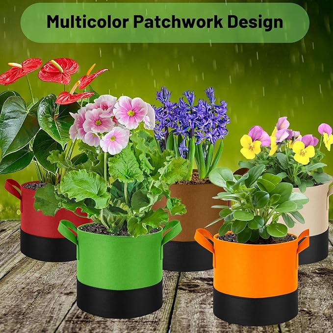 10 Gallon Fabric Grow Bags 5-Pack, 350G Heavy Duty Nonwoven Plant Pots - Image 6