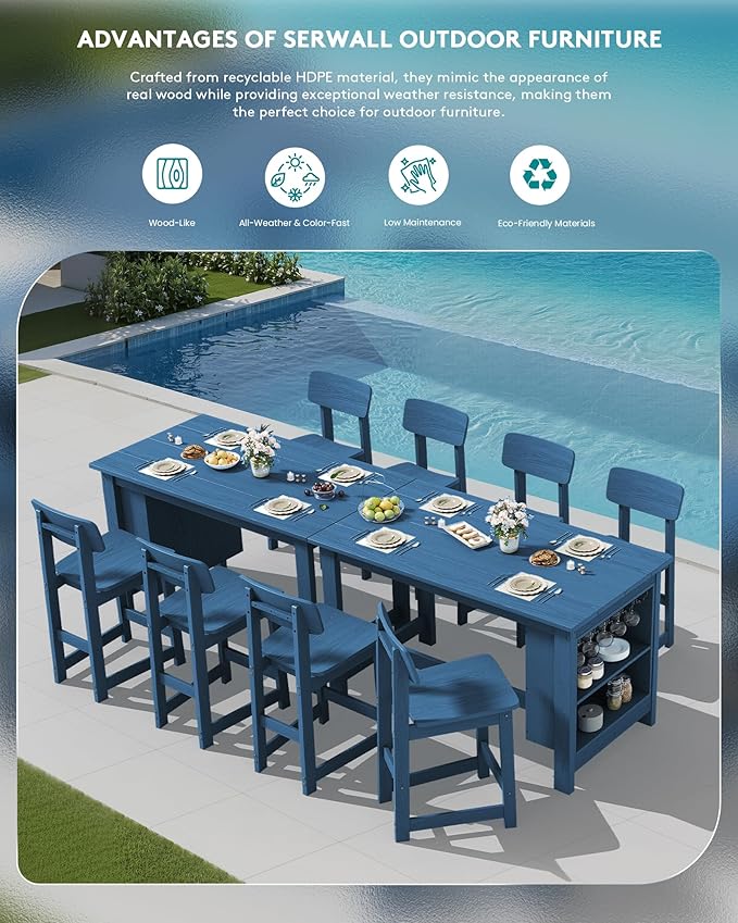SERWALL Outdoor Bar Table, All Weather HDPE 36" Counter Height Dining Table - Image 9