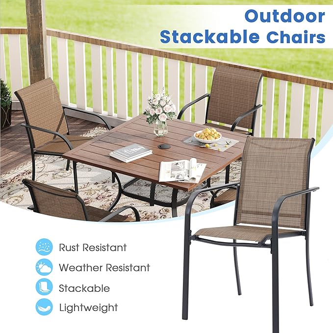 VICLLAX 5 Pieces Patio Dining Set, Outdoor Furniture Set Includes 1 Square - Image 4