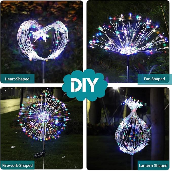 JJGoo Solar Firework Lights, 2 Pack 120 LEDs 2 Lighting Modes Solar Garden - Image 5