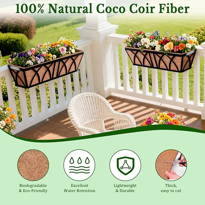 Halatool 2 Pack 48 Inch Window Box Liners Pre-Formed Coconut Fiber Planter - Image 3