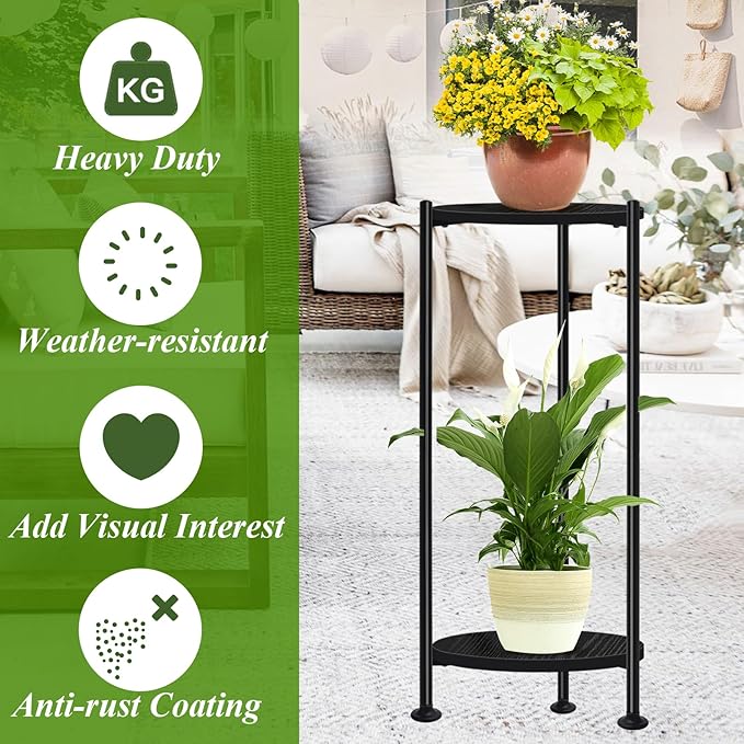 2-Pack Plant Stand Indoor Outdoor, Heavy Duty Indoor Plant Shelf, 2 Tier - Image 3