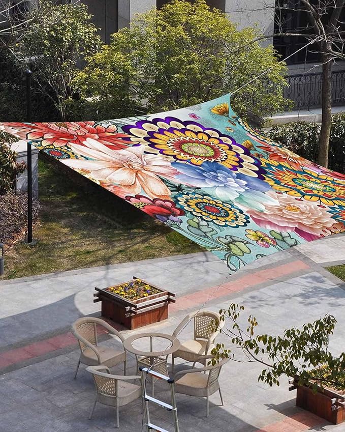 Sun Shade Sail 12'x16' Boho Floral Rectangle Sun Shade Sails Canopy Waterproof - Image 3