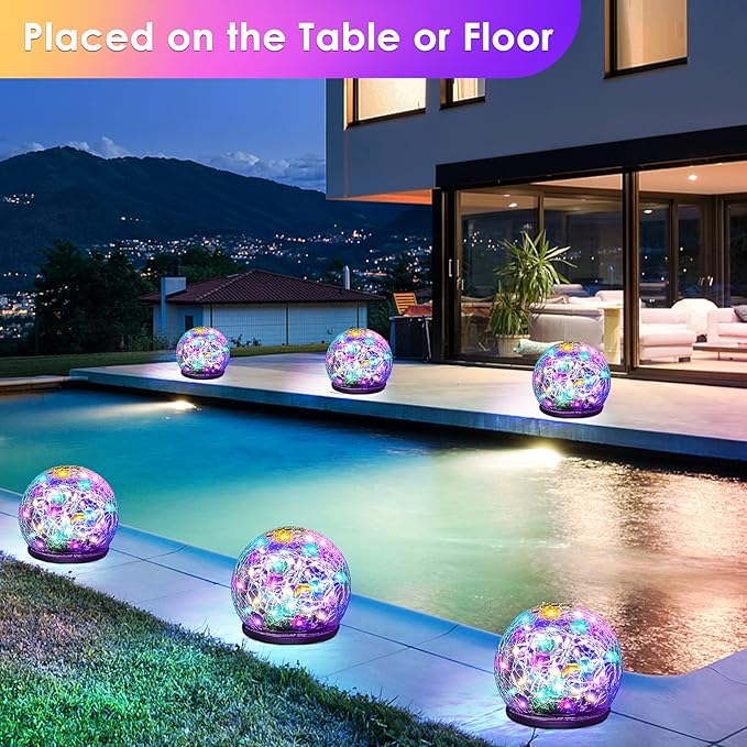 Solar Garden Lights, 2 Pack 80 LED Multicolor Cracked Glass Solar Outdoor - Image 3