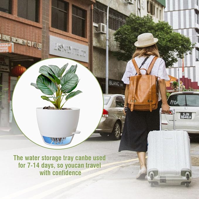 10 inch Self Watering Pots, 2 Pack Plastic Planters - Image 6