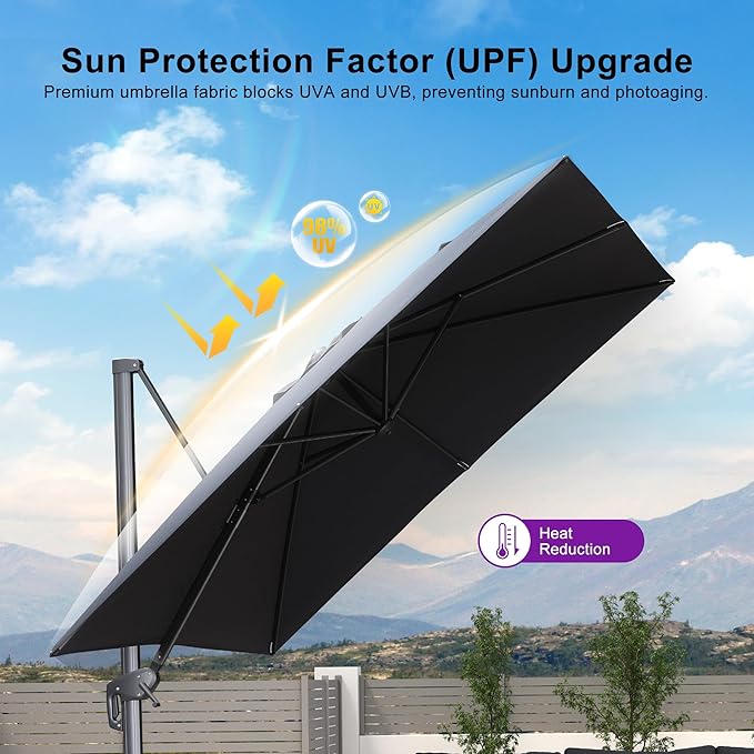 PURPLE LEAF Patio Umbrella 9' X 9' Rectangle Cantilever Umbrella Large Aluminum - Image 6