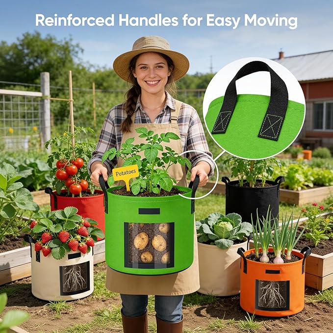 5 Gallon Potato Grow Bags: Set of 5 Colorful Gardening Supplies Fabric Pots - Image 6