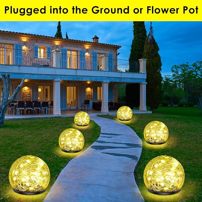 Solar Garden Lights, 2 Pack 60 LED Cracked Glass Solar Globe Lights Outdoor - Image 2