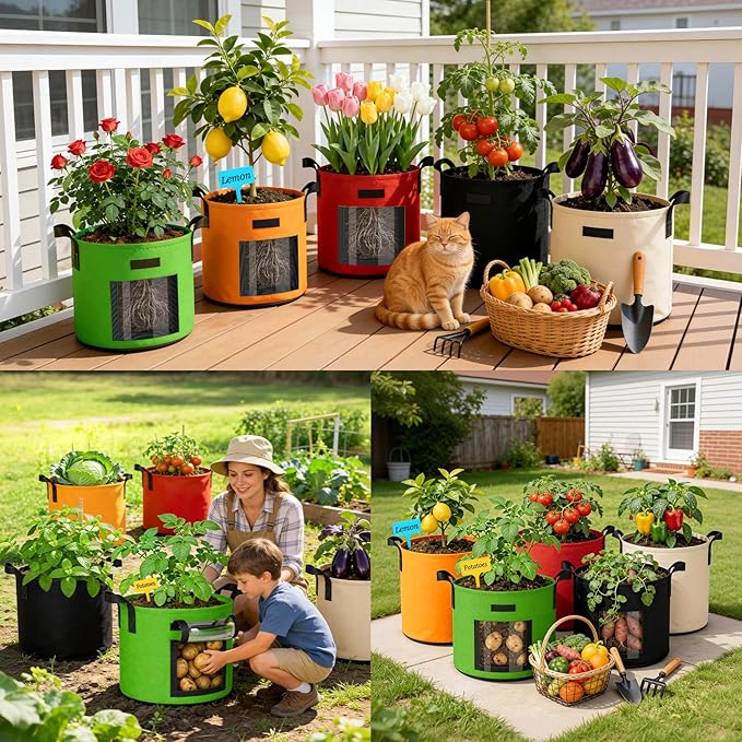 5 Gallon Potato Grow Bags: Set of 5 Colorful Gardening Supplies Fabric Pots - Image 8