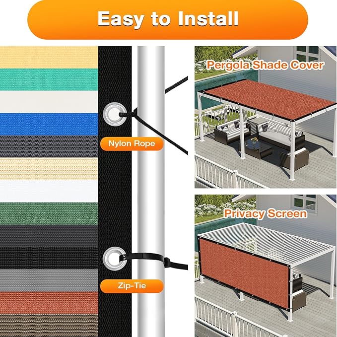 Artpuch 90% Sun Shade Cloth, 8 x 18 FT Pergola Shade Cover Canopy - Image 5