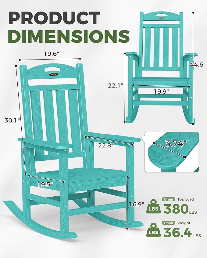 Oversized Rocking Chairs Outdoor Set of 4, High Back Porch Rocking Chair - Image 3