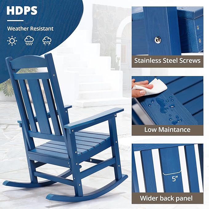 LUE BONA Rocking Chair Outdoor, Weather Resistant Poly Plastic Rocker Chairs - Image 3