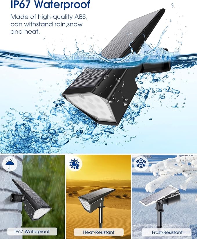 Biling Solar Spot Lights Outdoor, Bright 700 Lumen Solar Outdoor Lights IP67 - Image 2