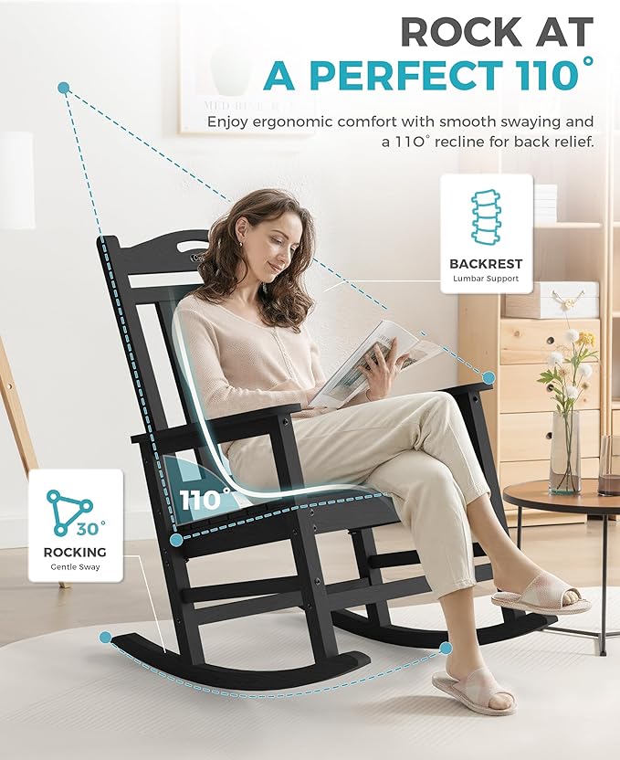 Ciokea Oversized Outdoor Rocking Chairs Set of 4, 380lbs Heavy-Duty Large Patio - Image 5