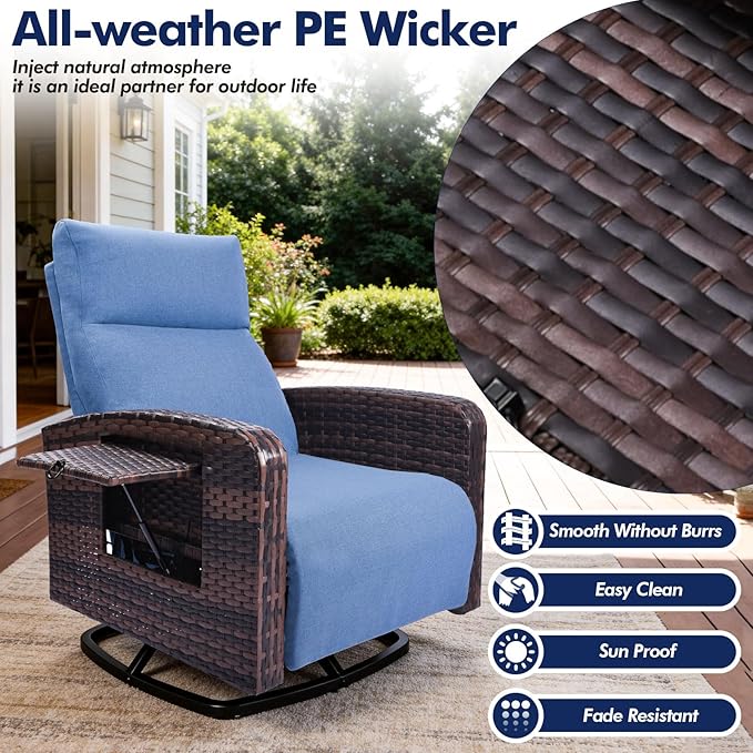 Outdoor Recliner Chair Set of 2, Wicker Patio Recliners - Image 5