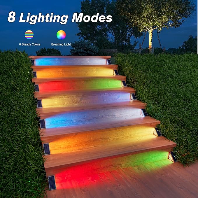 VOLISUN Solar Stair Lights 12 Pack, 7 Fixed Colors, Solar Step Lights Outdoor - Image 3