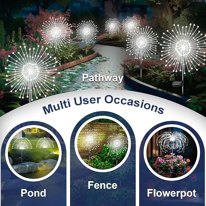Solar Garden Lights Outdoor, 4 Pack 120 LED Twinkling Firework Lights Decorative - Image 5